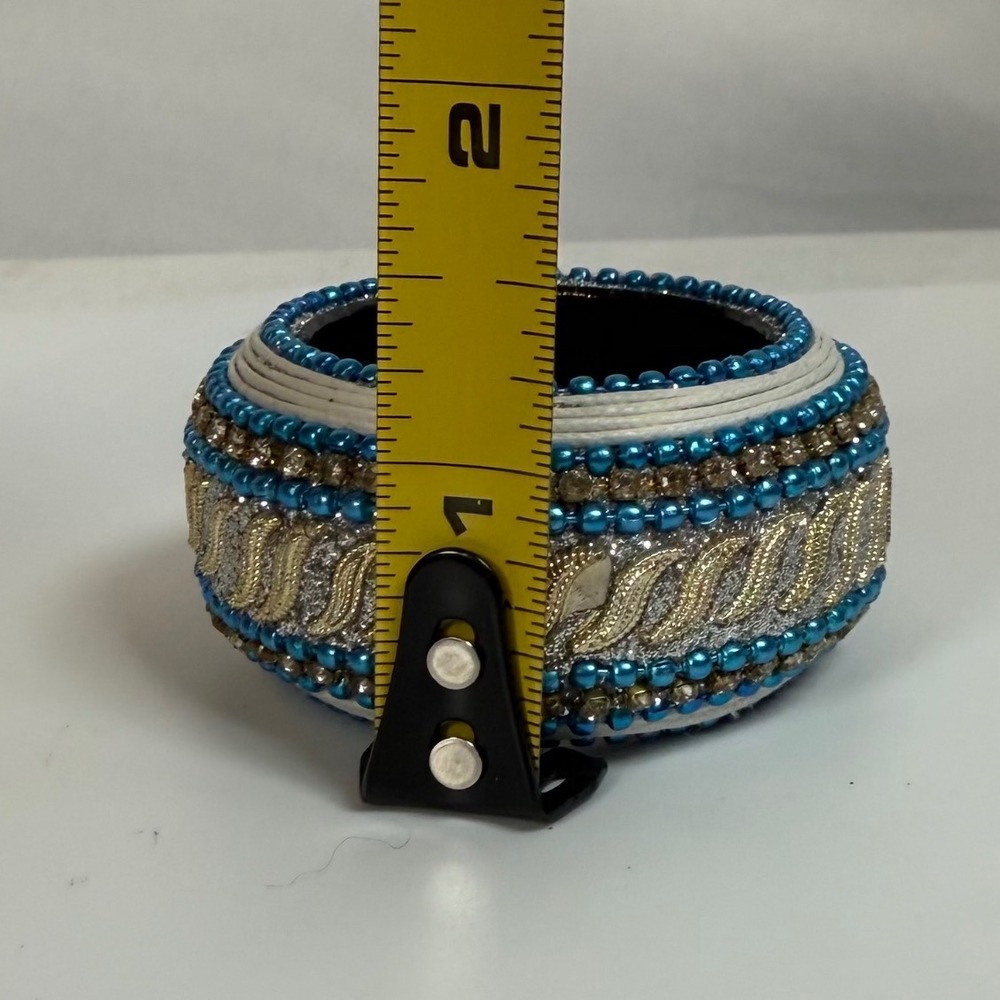 Aman Beaded Napkin Rings Set of 2‎ Blue Gold Decorative Dining Table - Picture 4 of 5